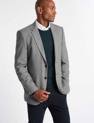 Grey Textured Regular Fit Jacket